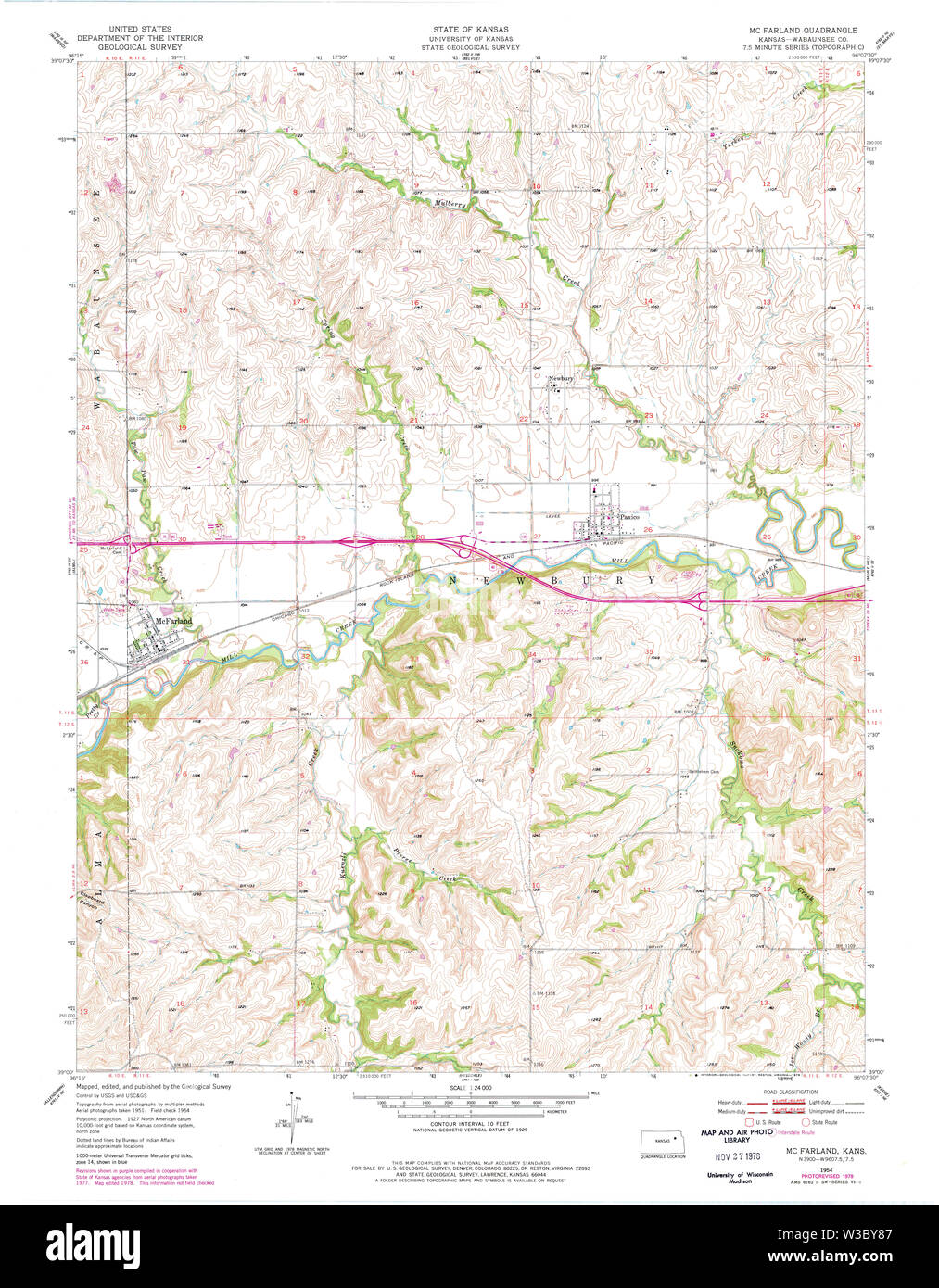 USGS TOPO Map Kansas KS Mc Farland 511980 1954 24000 Restauro Foto Stock