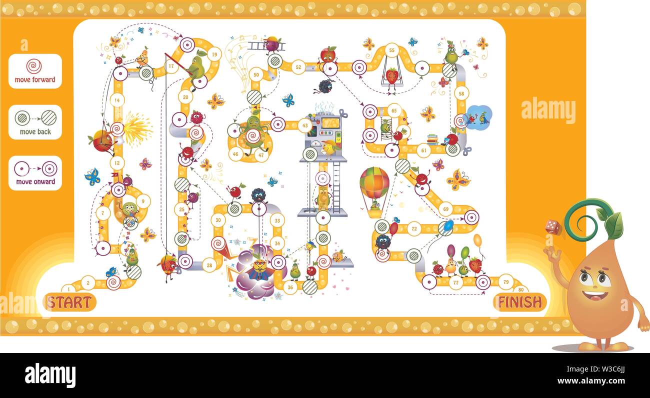 Scheda educativo gioco per bambini per i bambini e gli adulti. Scheda divertente gioco di frutta e succhi di frutta Illustrazione Vettoriale