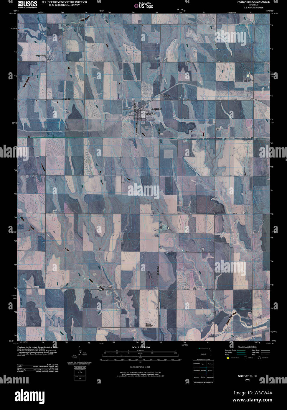 USGS TOPO Map Kansas KS Norcatur 20091130 TM restauro invertito Foto Stock