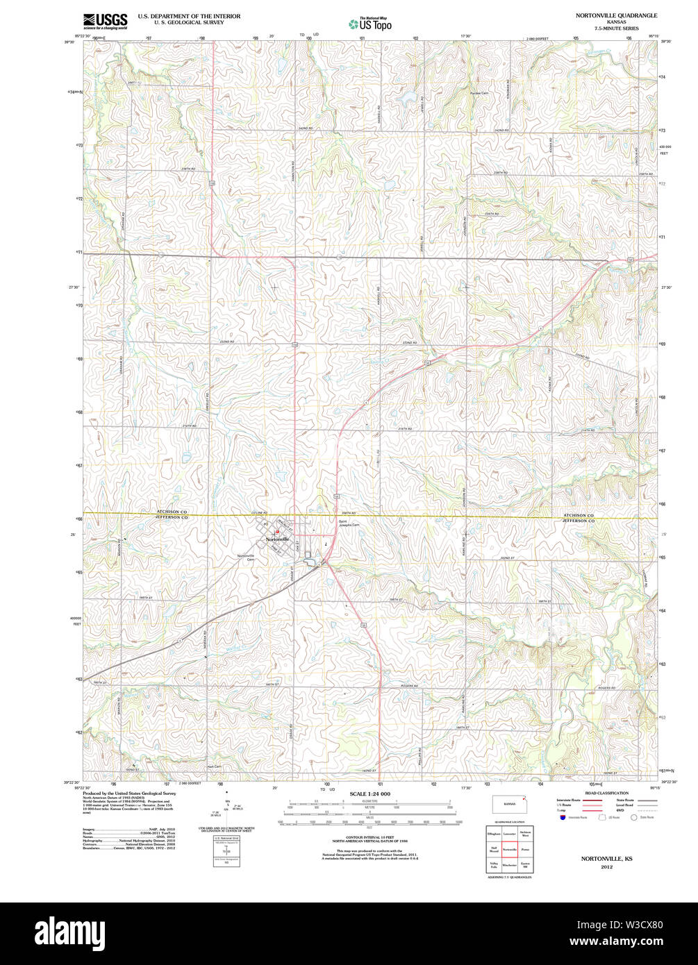 USGS TOPO Map Kansas KS Nortonville 20120906 TM il restauro Foto Stock