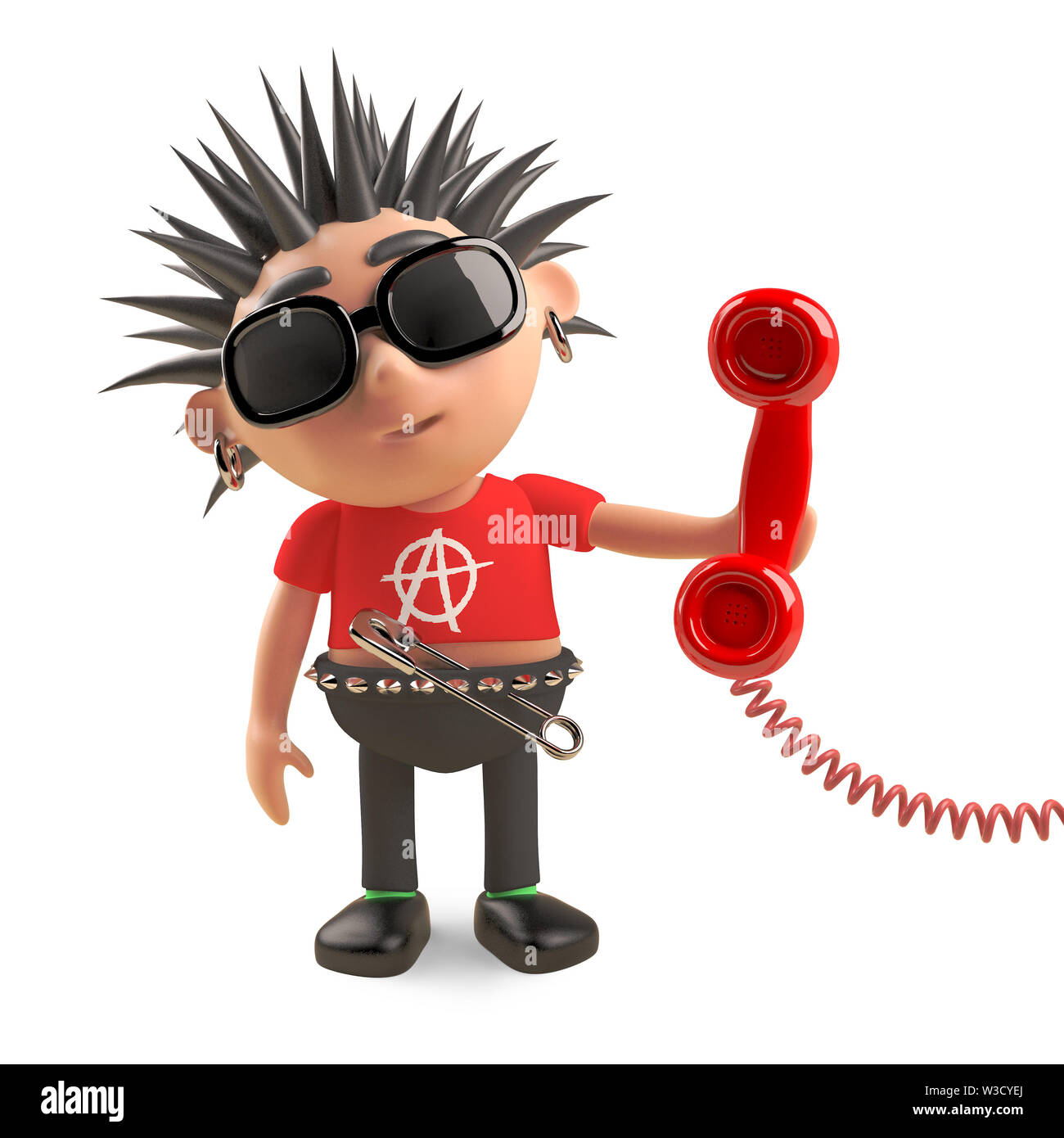 Anti social punk rocker ansrwers telefono malvolentieri, 3D render illustrazione Foto Stock Anti social punk rocker ansrwers telefono malvolentieri, 3D render illustrazione Foto Stock