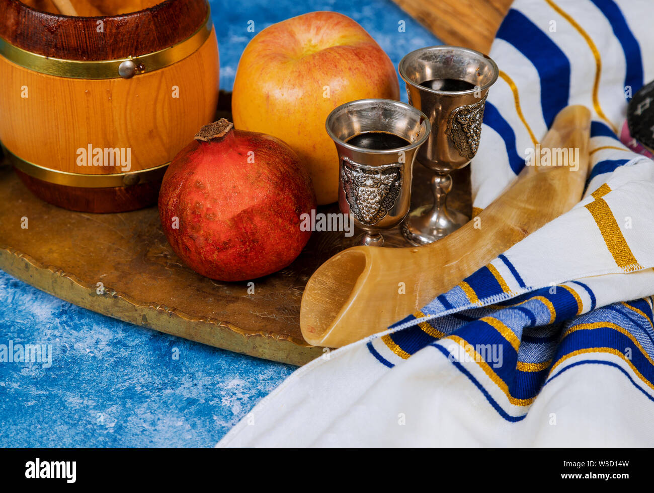 Il miele, mele e melagrane per Rosh Hashana celebrazione Ebraica Anno Nuovo Foto Stock