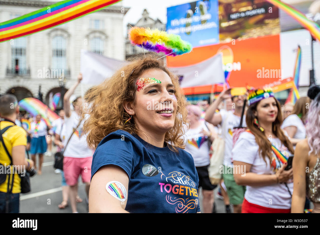 London Pride 2019 Marzo Parade protesta Gay LGBT LGBTQ Lesbica Foto Stock