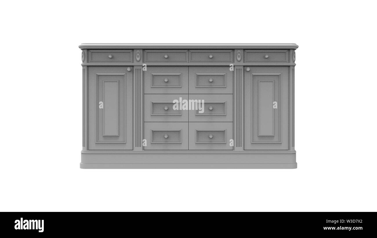 3D rendering di un piccolo armadio in legno armadio in sfondo bianco Foto Stock