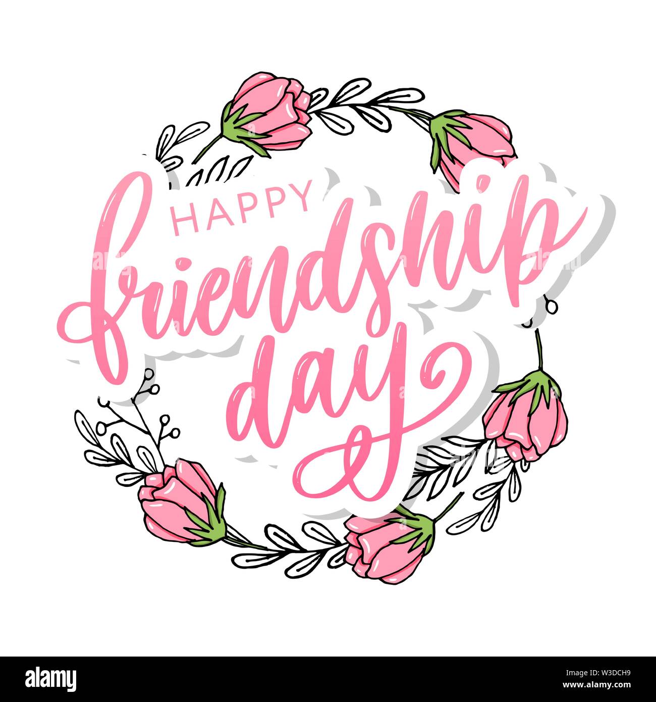 Illustrazione Vettoriale di disegnati a mano felice amicizia giorno felicitation in fashion style con caratteri di testo e di segno triangolo di colore Illustrazione Vettoriale