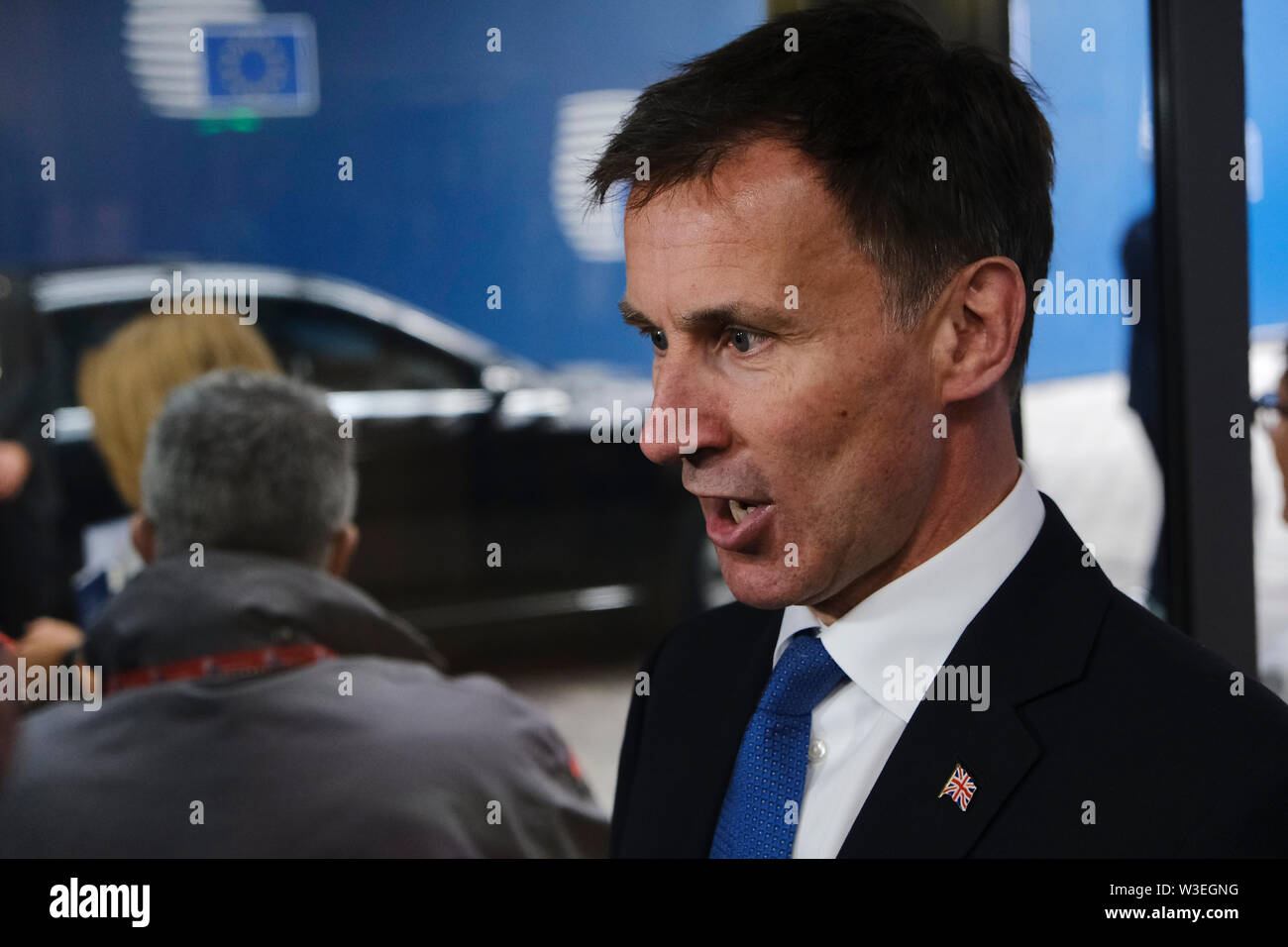 Bruxelles, Belgio, 15 luglio 2019. La Gran Bretagna è Segretario di Stato per gli affari esteri Jeremy Hunt assiste in un Unione europea Consiglio Affari Esteri incontro. Credito: ALEXANDROS MICHAILIDIS/Alamy Live News Foto Stock