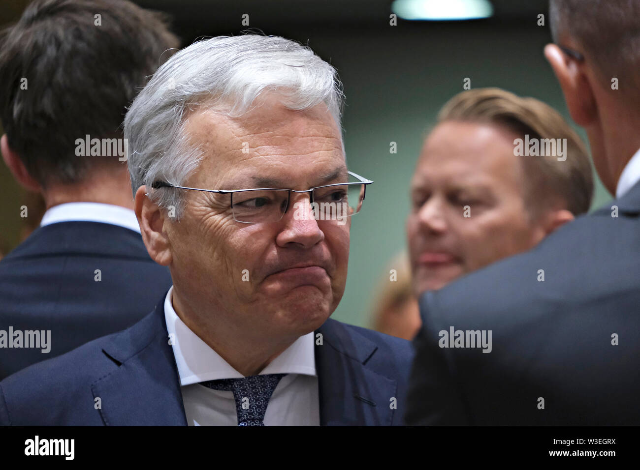 Bruxelles, Belgio, 15 luglio 2019. Didier Reynders, ministro belga degli Affari esteri assiste in un Unione europea Consiglio Affari Esteri incontro. Credito: ALEXANDROS MICHAILIDIS/Alamy Live News Foto Stock