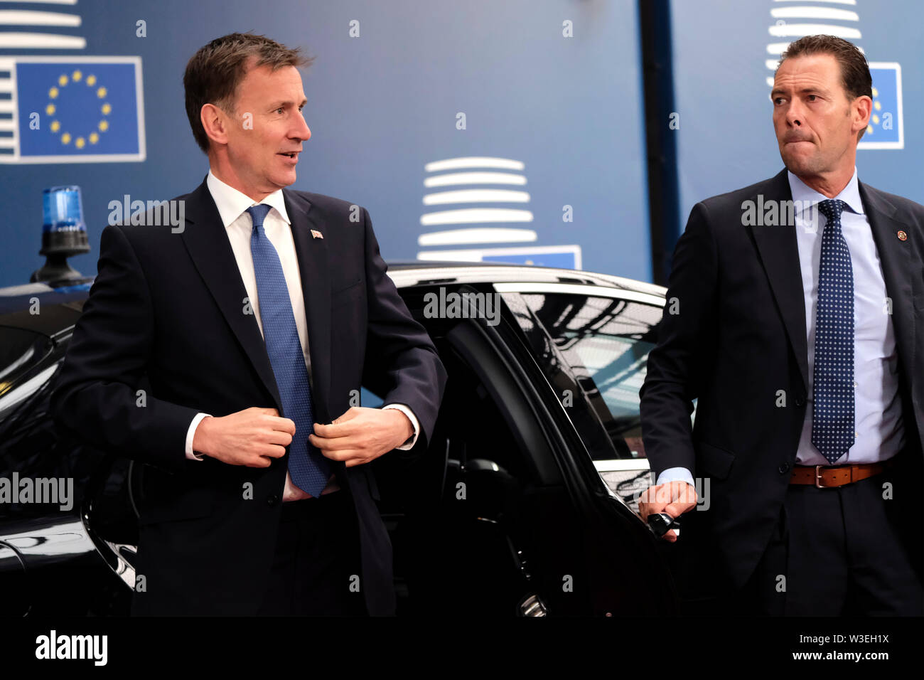 Bruxelles, Belgio, 15 luglio 2019. La Gran Bretagna è Segretario di Stato per gli affari esteri Jeremy Hunt assiste in un Unione europea Consiglio Affari Esteri incontro. Credito: ALEXANDROS MICHAILIDIS/Alamy Live News Foto Stock