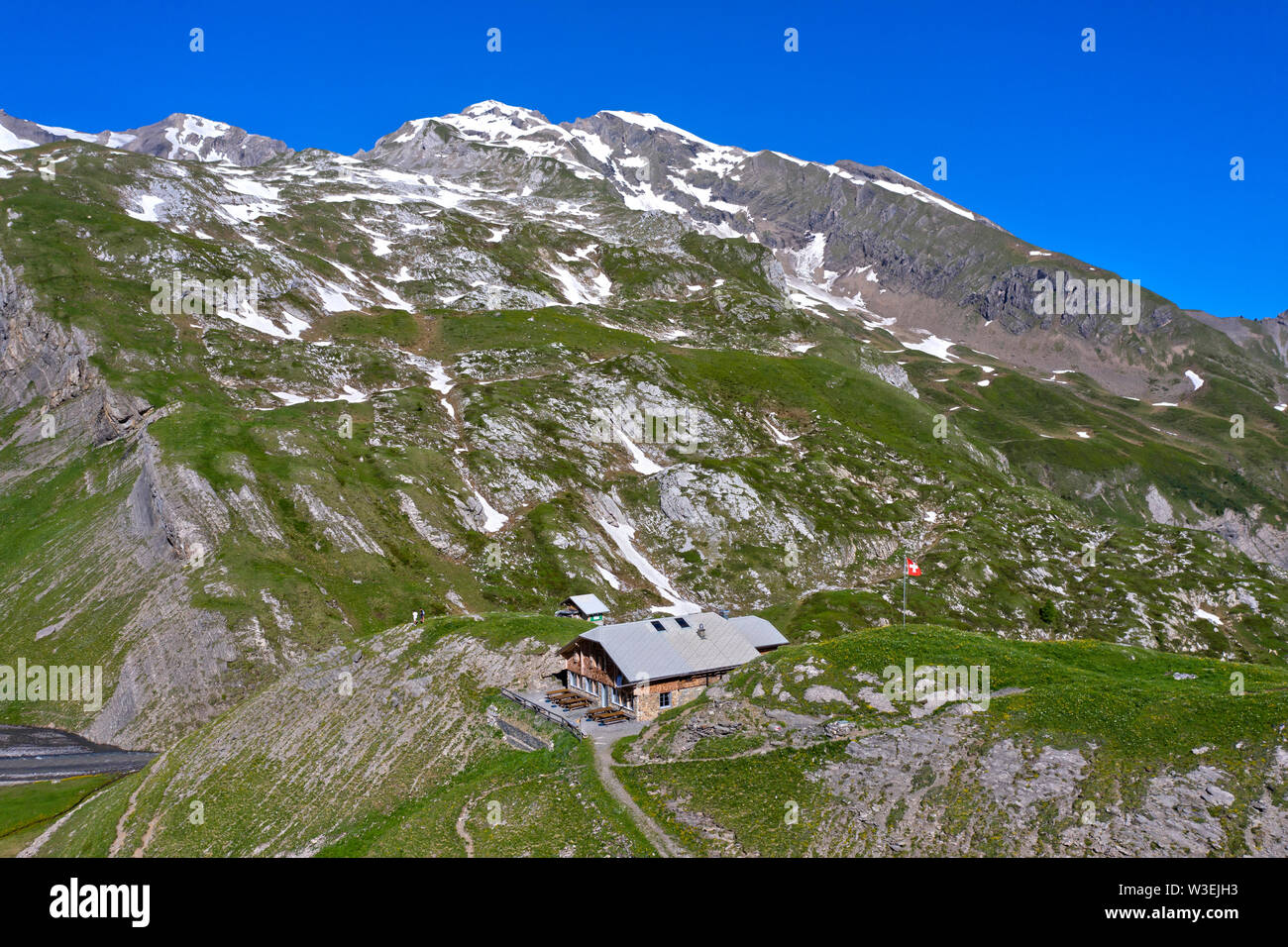 Un rifugio di montagna Geltenhuette, Lauenen, Oberland bernese, Svizzera Foto Stock