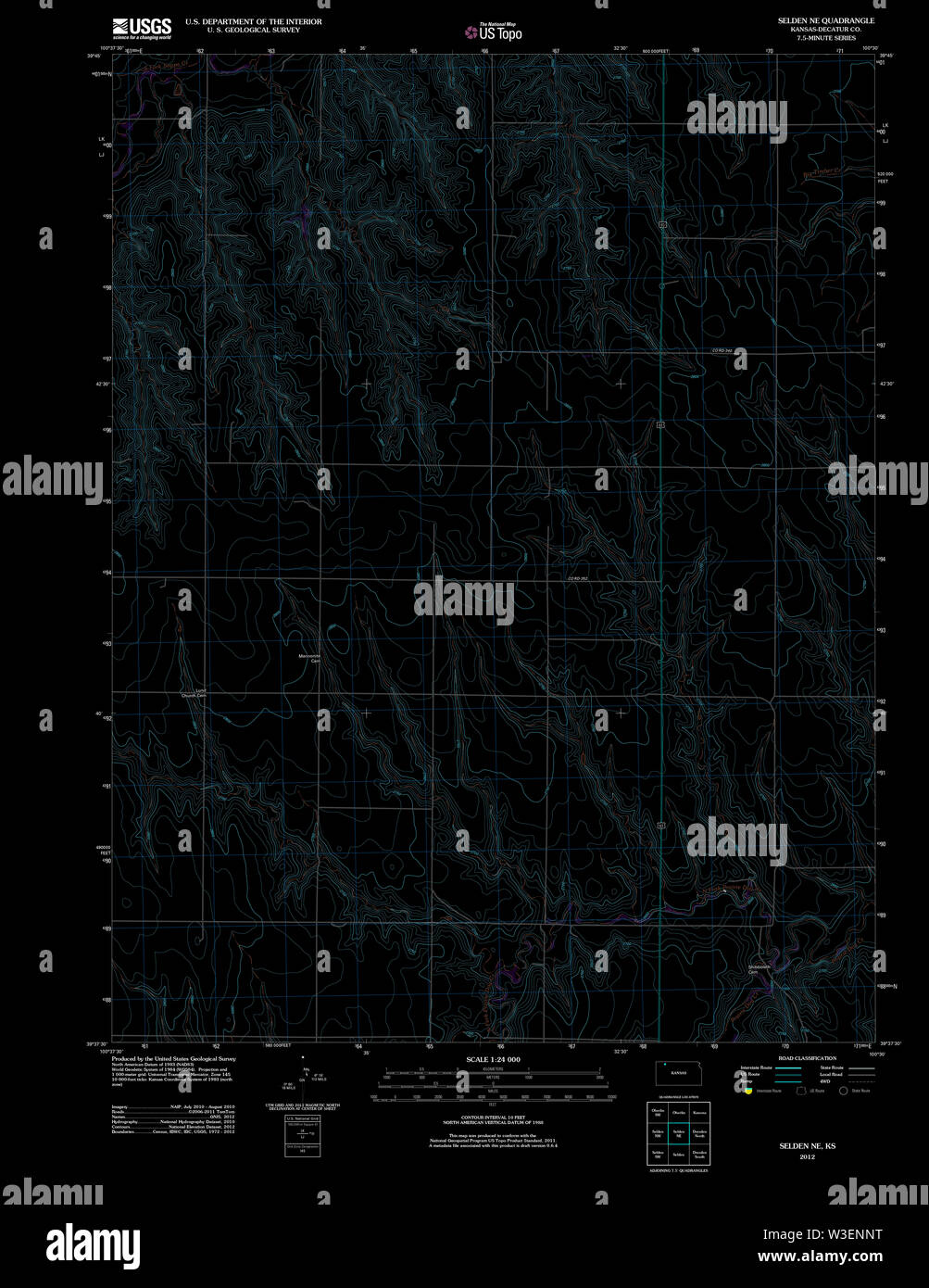 USGS TOPO Map Kansas KS Selden NE 20120905 TM restauro invertito Foto Stock