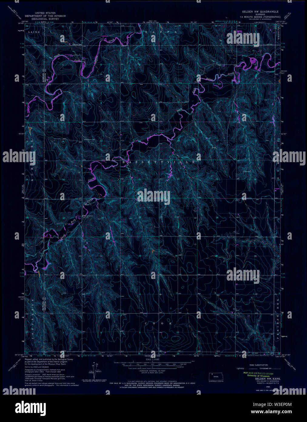 USGS TOPO Map Kansas KS Selden NW 512477 1965 24000 Restauro invertito Foto Stock