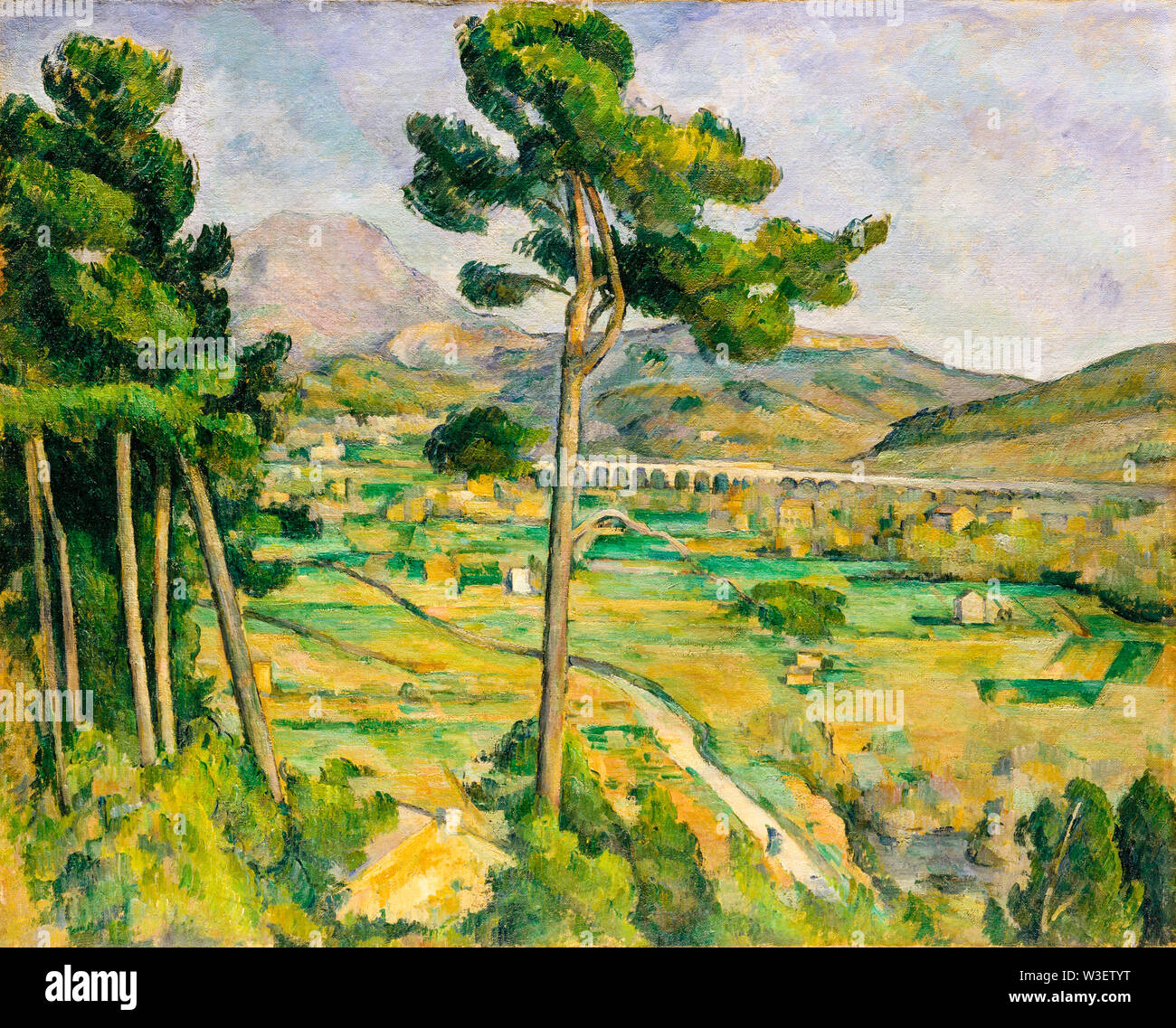 Paul Cézanne, Mont Sainte-Victoire e il Viadotto dell'arco lungo la valle del fiume, la pittura di paesaggio, 1882-1885 Foto Stock