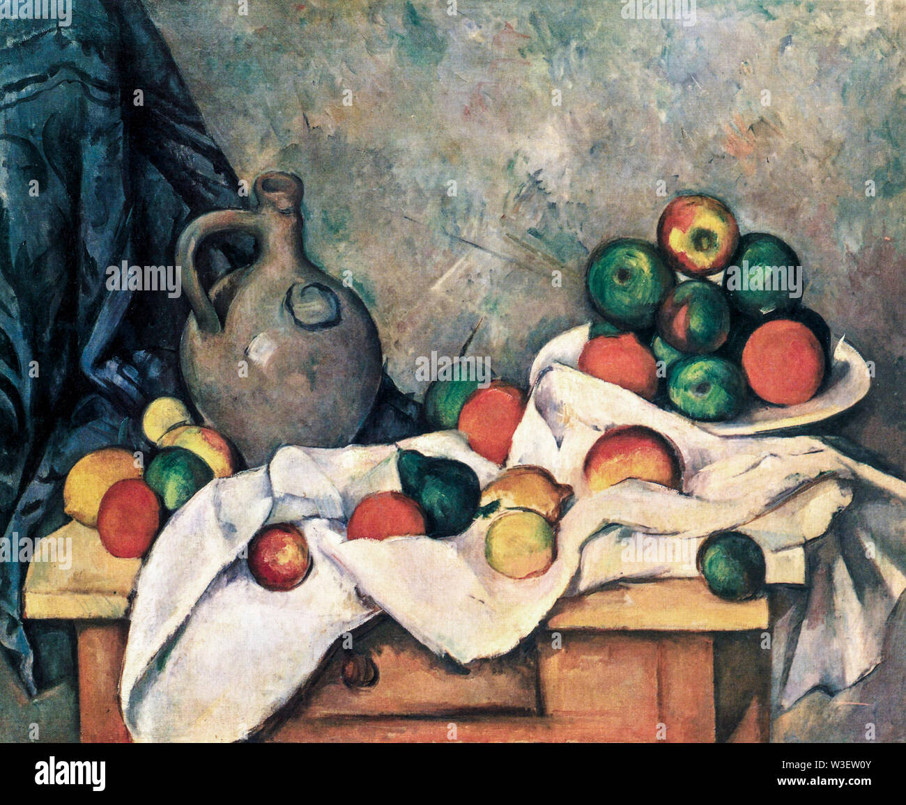 Paul Cézanne, tendina brocca e frutta, still life pittura, 1893-1894 Foto Stock