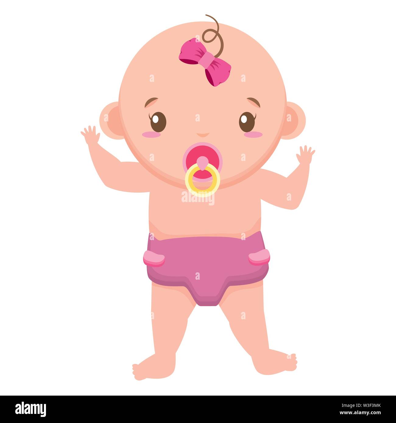 Ragazza carina nel pannolino con succhietto bambino, doccia Illustrazione Vettoriale