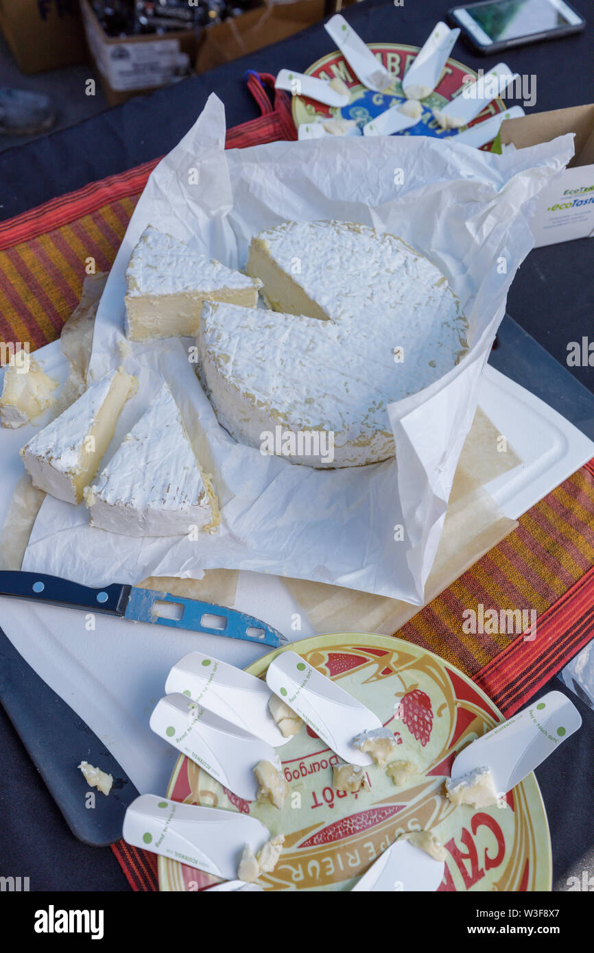 Formaggi artigianali abbondano all annuale Little Falls Festa del formaggio nella contea di Herkimer, New York, Stati Uniti d'America Foto Stock