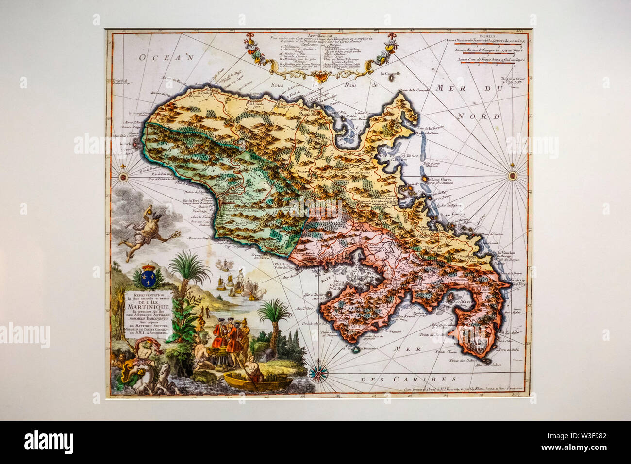 Mappa dell'isola Martinica 1732. Musée d'Aquitaine, museo di Aquitania. Bordeaux, Gironde. Regione Aquitania. Francia Europa Foto Stock