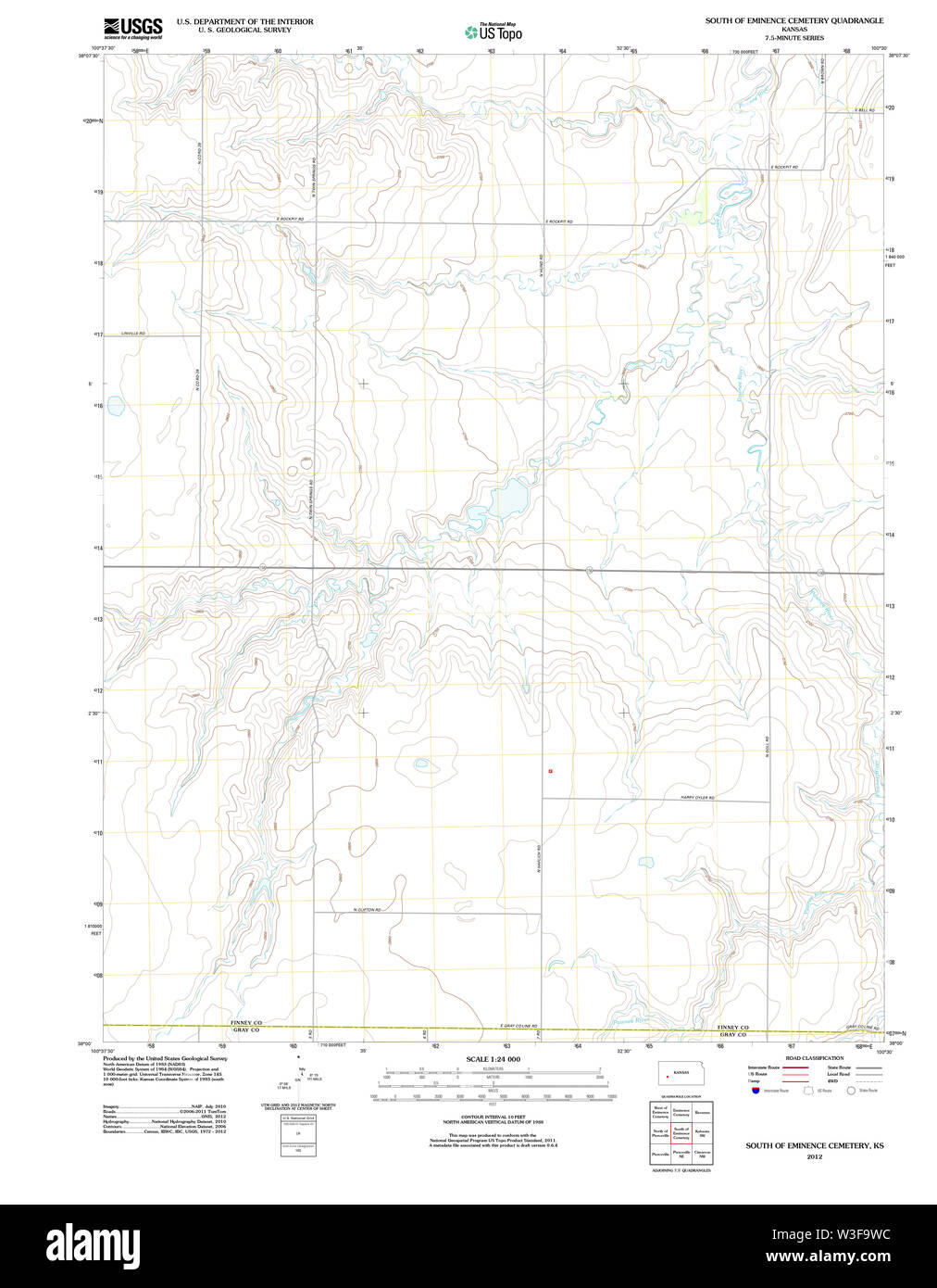 USGS TOPO Map Kansas KS a sud di Eminenza cimitero 20120904 TM il restauro Foto Stock