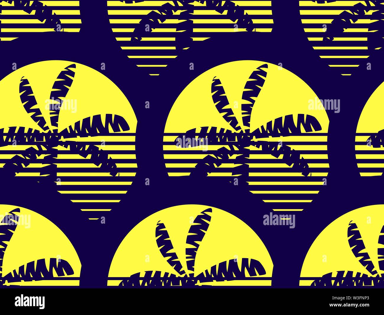 Palme e sun seamless pattern. Il giallo e il nero colore. Illustrazione Vettoriale Illustrazione Vettoriale