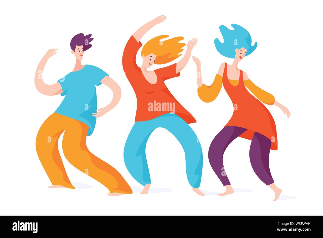 Felice la gente ballare. Uomini e donne danzanti. 5 ritmi danzanti. Illustrazione Vettoriale