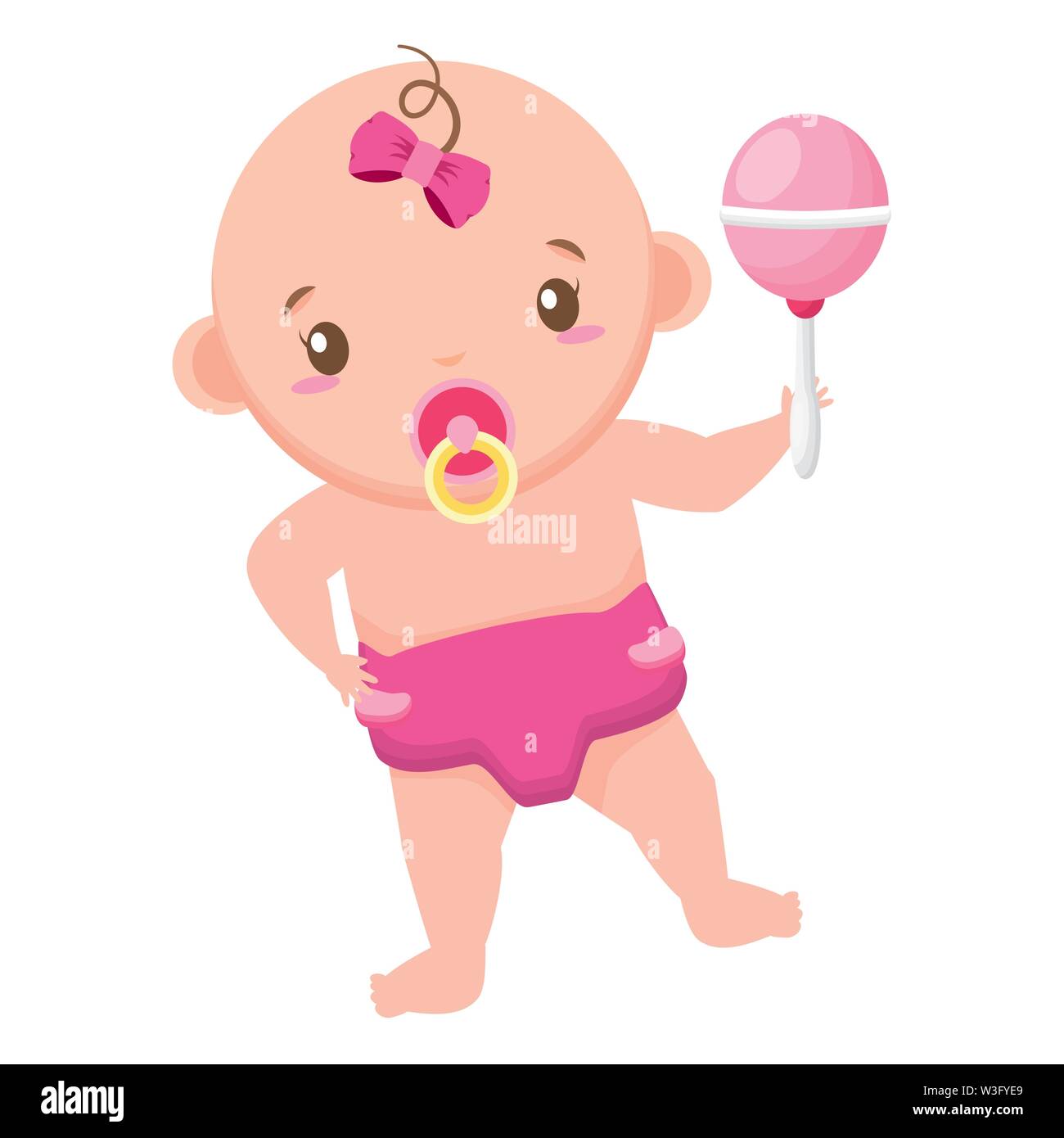 Ragazza carina nel pannolino con sonaglio bambino, doccia Illustrazione Vettoriale