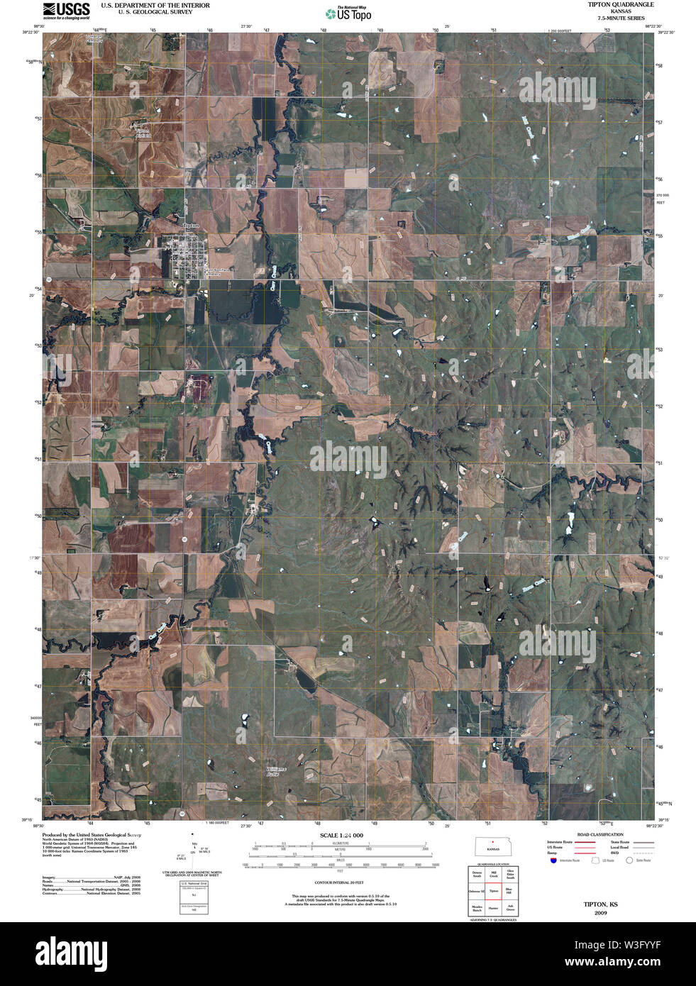 USGS TOPO Map Kansas KS Tipton 20091101 TM il restauro Foto Stock