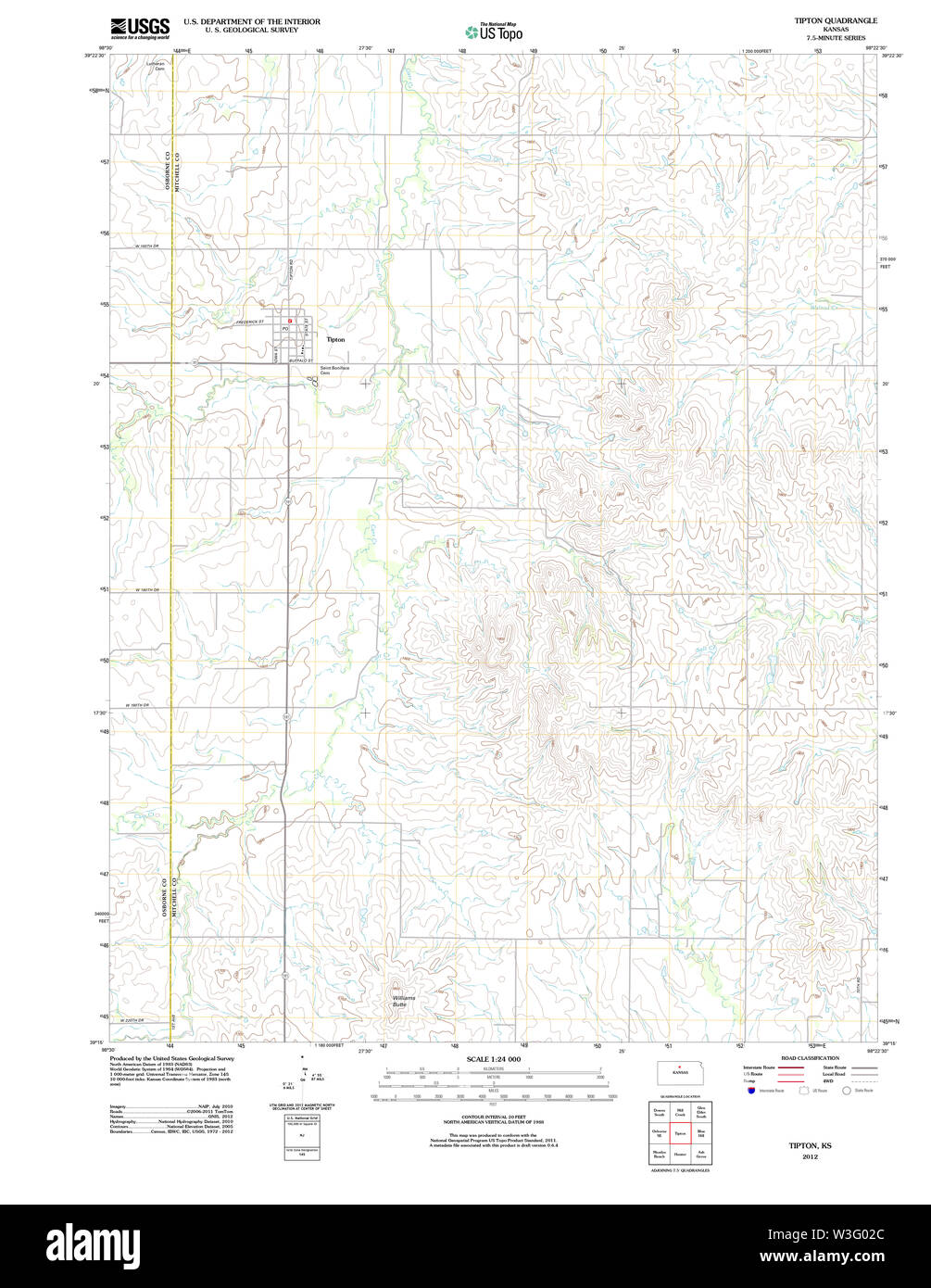 USGS TOPO Map Kansas KS Tipton 20120924 TM il restauro Foto Stock