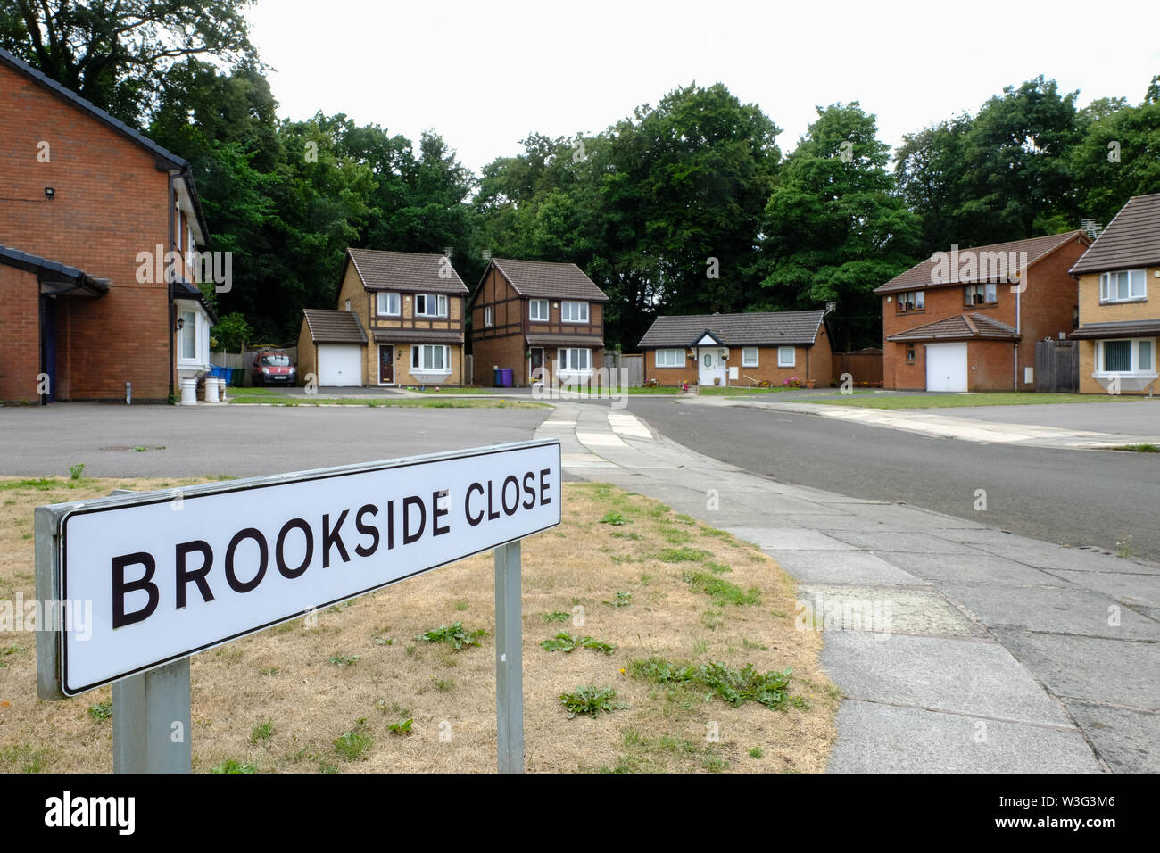 Brookside vicino a Liverpool (Regno Unito), film dedicato ubicazione impostata per il famoso canale 4 soap opera / Serie TV "Brookside vicino' che correva da 1982 Foto Stock