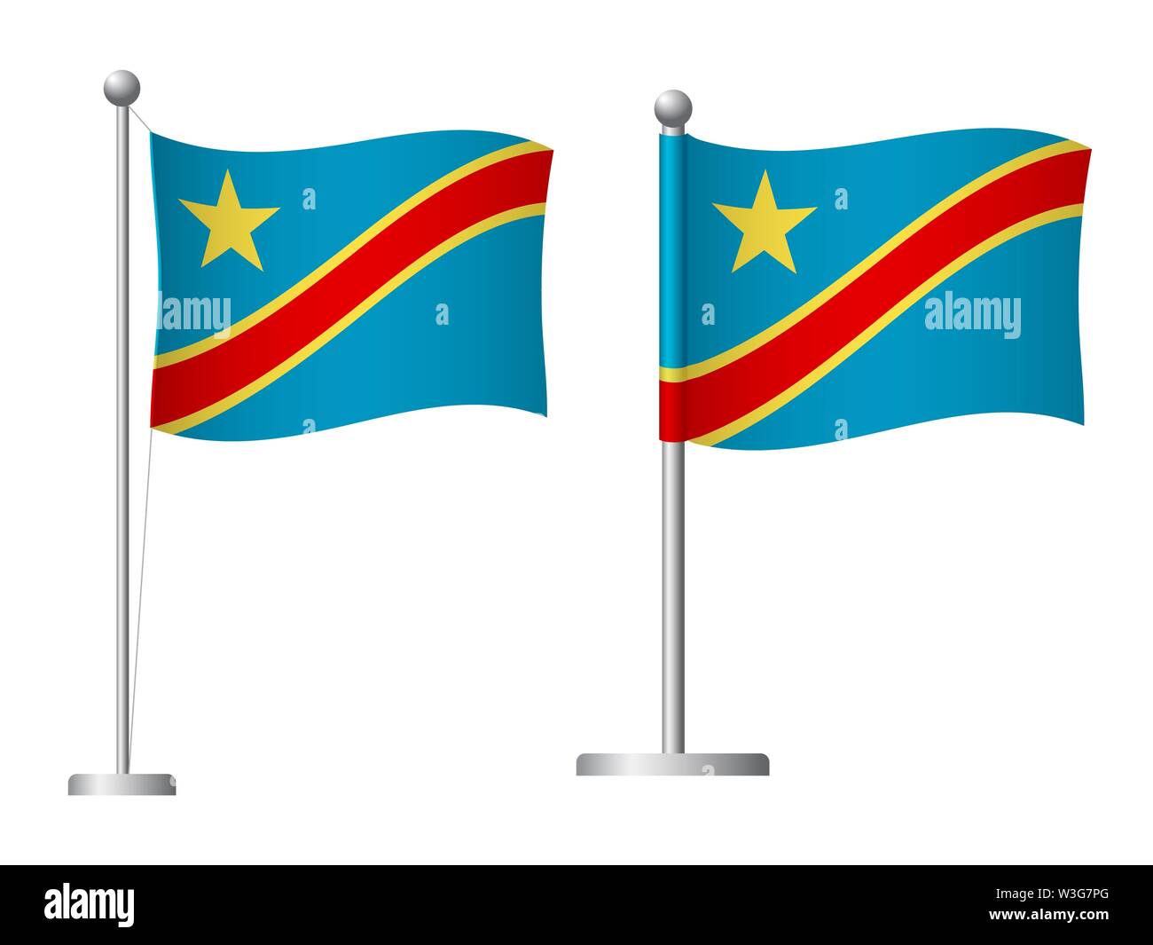 Repubblica democratica del Congo bandiera sul polo. Pennone di metallo. Bandiera nazionale della Repubblica Democratica del Congo illustrazione Foto Stock