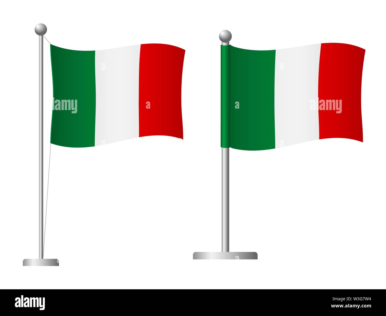 Bandiera dell'Italia in pole. Pennone di metallo. Bandiera nazionale di illustrazione in Italia Foto Stock