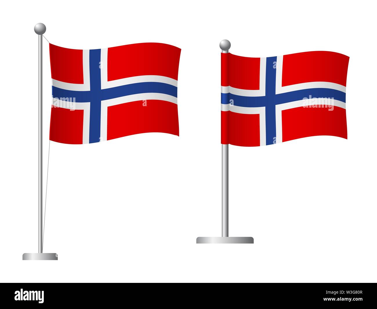 Bandiera della Norvegia in pole. Pennone di metallo. Bandiera nazionale della Norvegia illustrazione Foto Stock