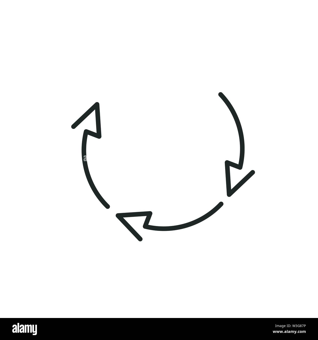 Tre frecce di cerchio per una infografica. Semplice piatto 360 diagramma icona. Profilo lineare frecce con corsa modificabile. illustrazione vettoriale isolato su bianco Illustrazione Vettoriale