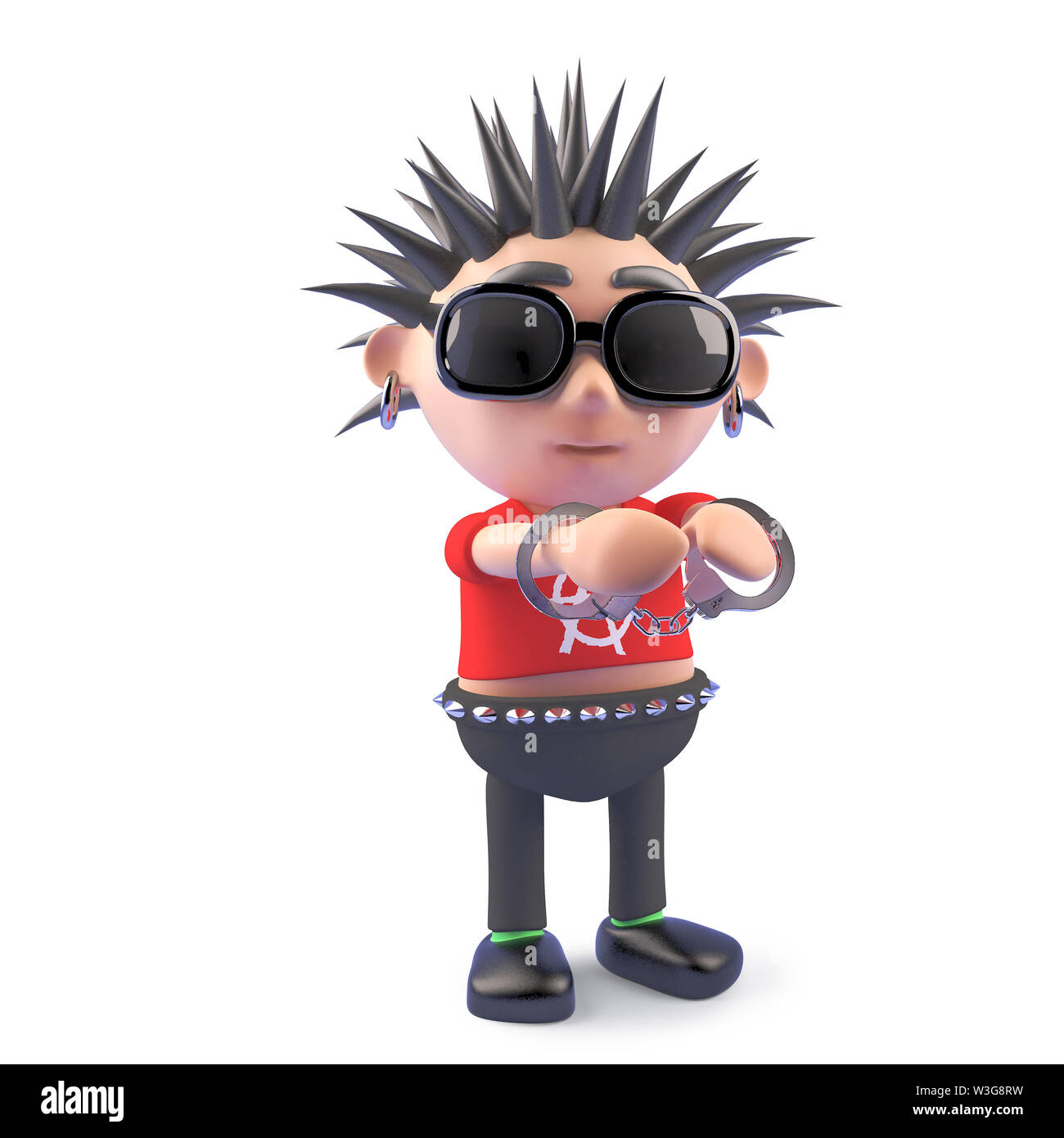 Vicious punk carattere è stato arrestato con le manette, 3D render illustrazione Foto Stock