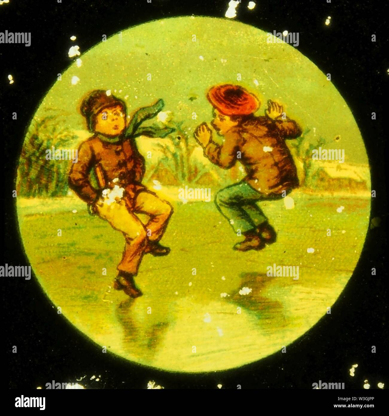 Natale immagini, immagine 3, bambini che giocano su ghiaccio. Foto Stock