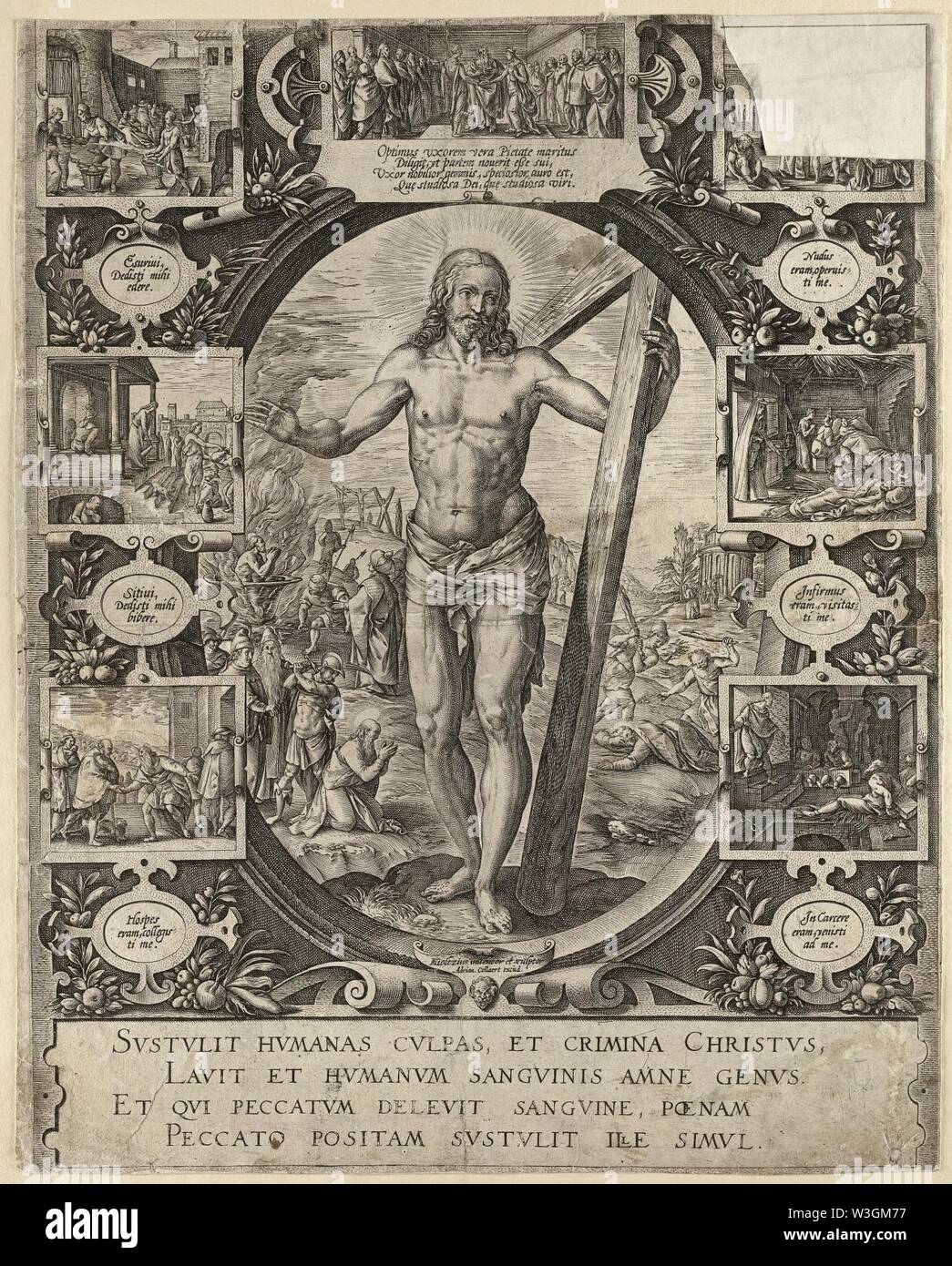 Christus met het kruis en de Werken van Barmhartigheid. NL-HlmNHA 1477 53008466. Foto Stock
