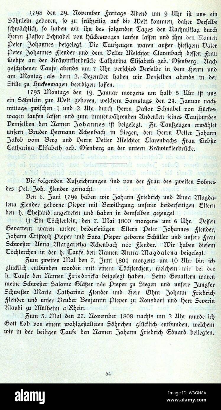 CHRONIK DER FAMILIE FLENDER, Ludwig Voss (Verlag), Düsseldorf 1900, S. 54. Foto Stock