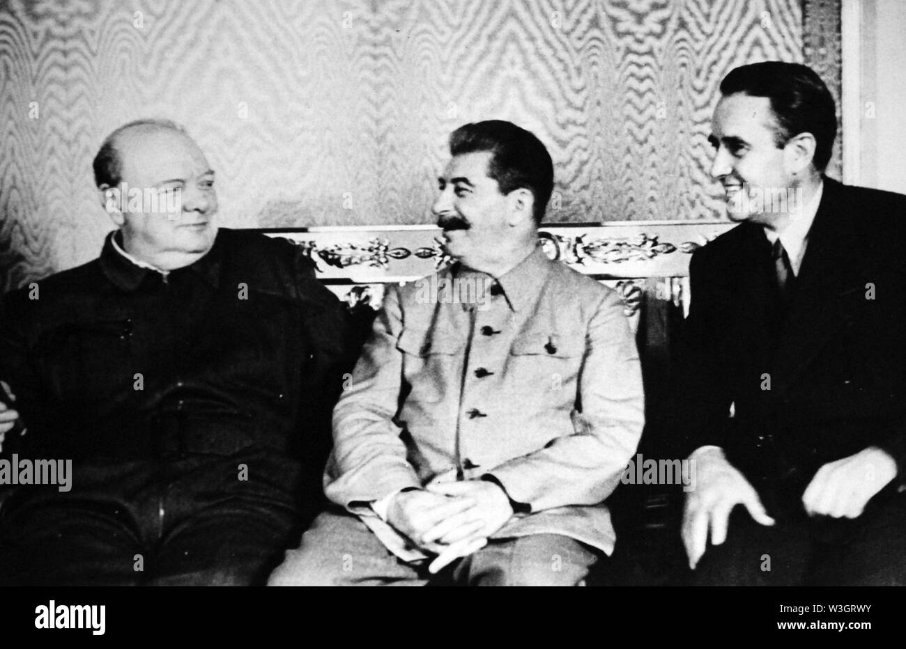 Churchill, Stalin e Harriman a Mosca Converence, Agosto 1942 (24293784752). Foto Stock
