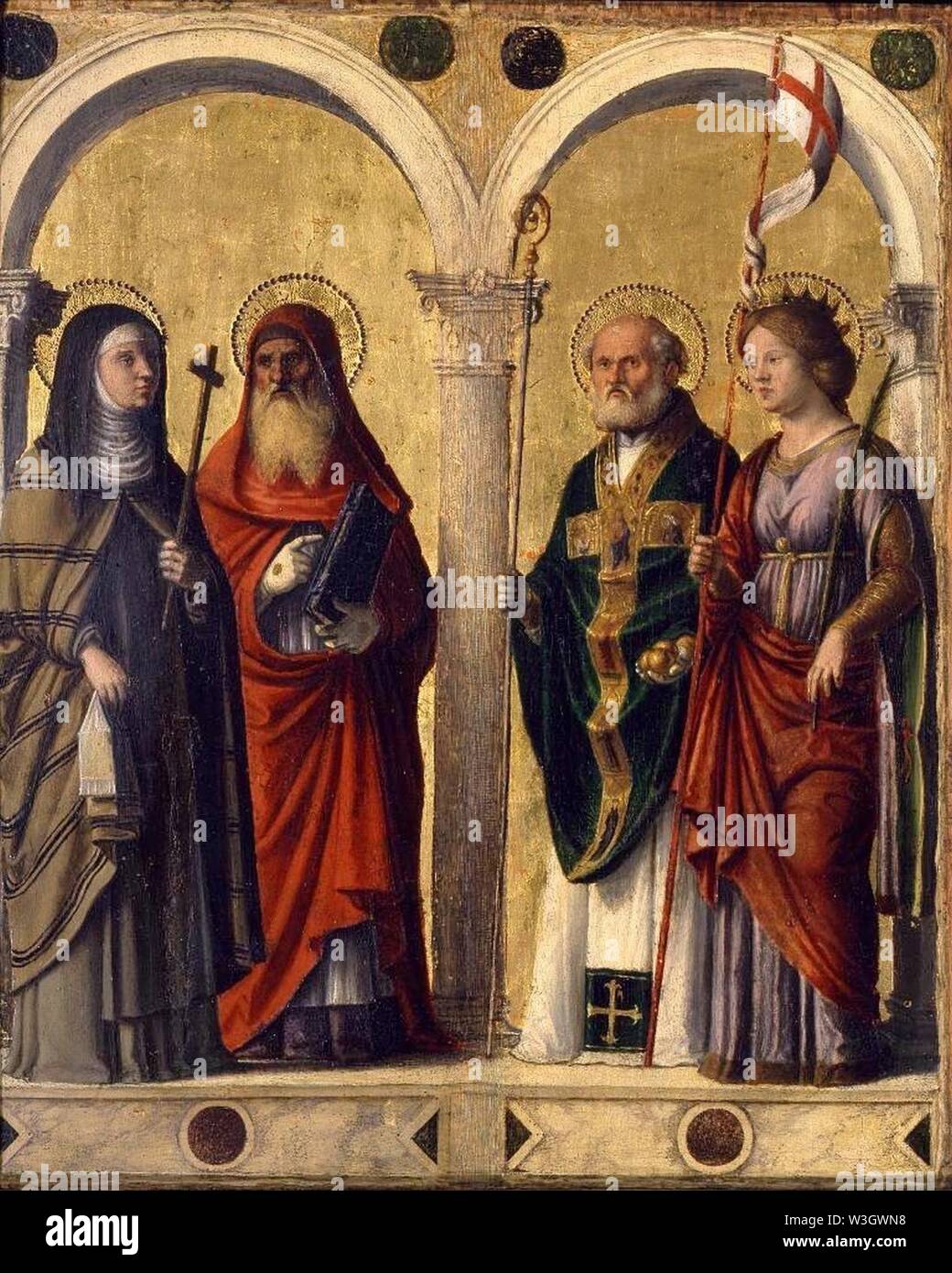 Cima da Conegliano. Santa Clara, Gerolamo, Nicola e Orsola. 1500-1510, la Pinacoteca di Brera a Milano. Foto Stock
