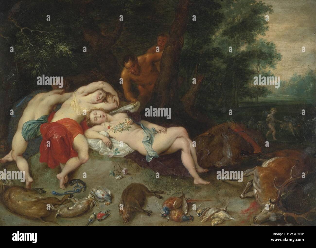 Cerchio di Jan Breughel il giovane e Hendrik van Balen the Elder - Diana e una ninfa. Foto Stock