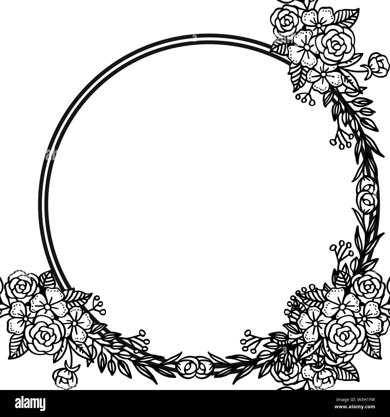 Bianco e nero cornice grafica, decorazione di invito, vari fiori e foglie.  Illustrazione Vettoriale Immagine e Vettoriale - Alamy