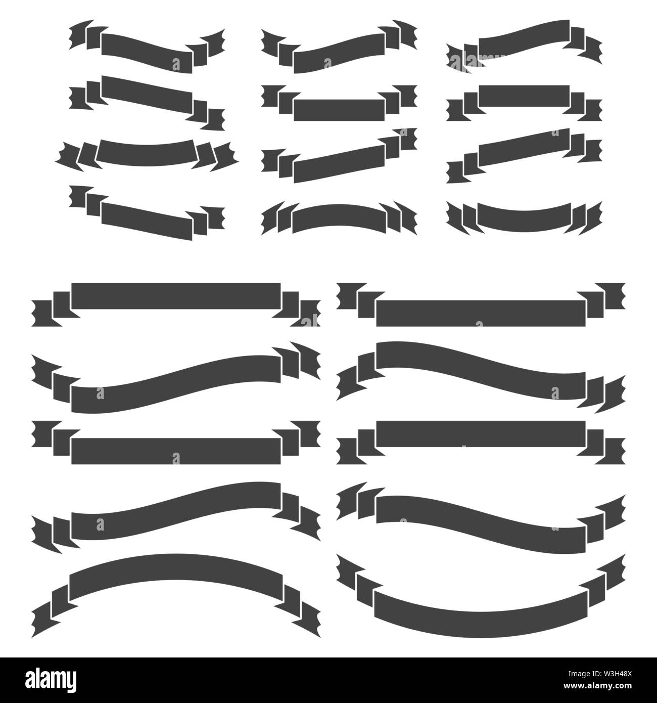 Set di isolato nero banner banner su sfondo bianco. Piatto semplice illustrazione vettoriale. Con spazio per il testo. Adatto per infographics, design, ADV Illustrazione Vettoriale