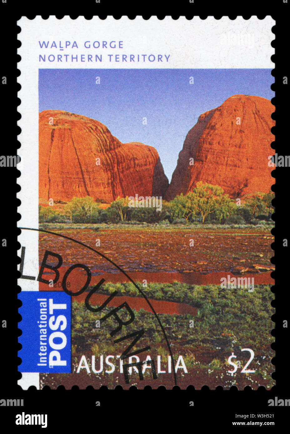 AUSTRALIA - circa 2008: un timbro stampato in australiano del Territorio Settentrionale mostra Walpa Gorge, circa 2008. Foto Stock