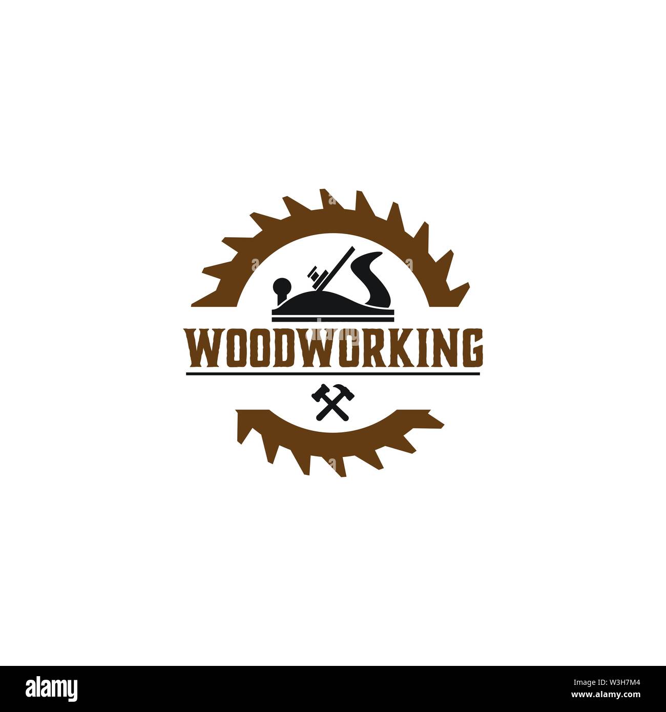 Ingranaggio per la lavorazione del legno logo design template elemento vettore isolato Illustrazione Vettoriale