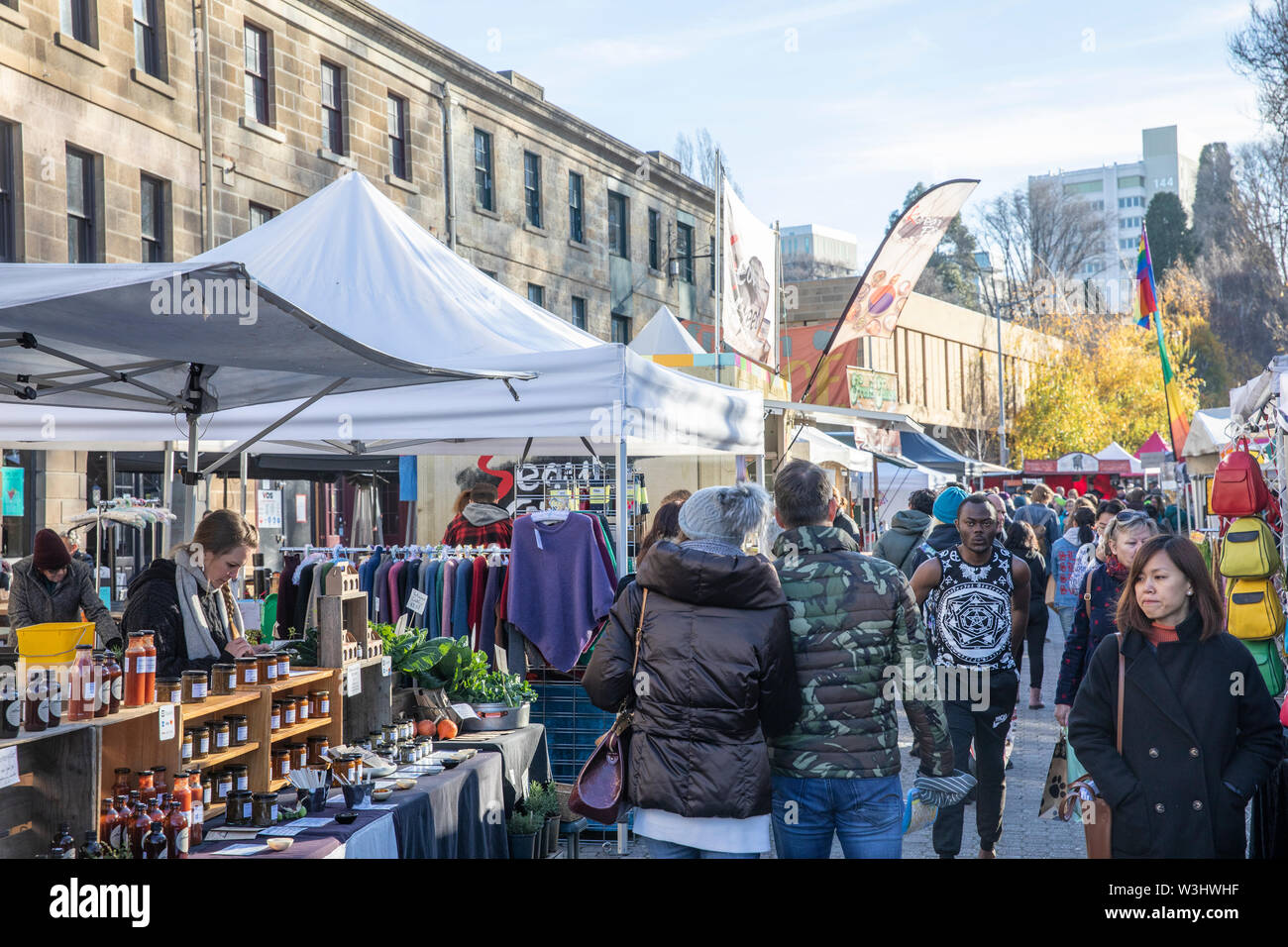 Hobart Tasmania, Sabato street market in Salamanca Place, Hobart, Tasmania Australia Foto Stock