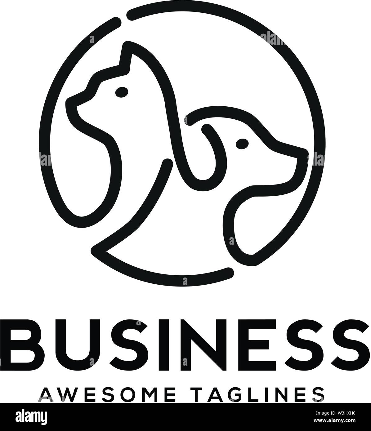 Creative del cane e del gatto pet care linea di contorno arte logo icona vettore Illustrazione Vettoriale