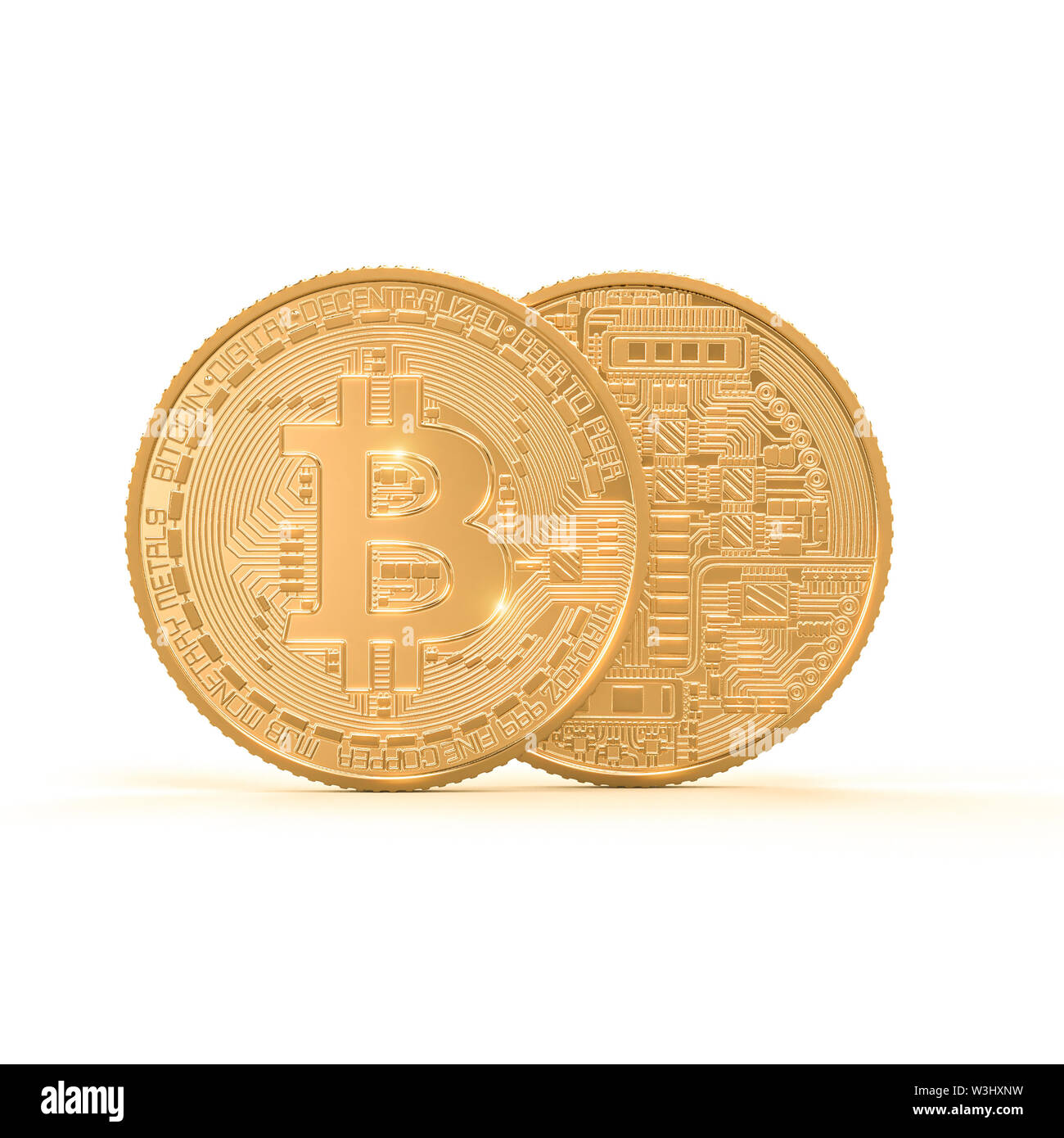 3D rendering immagine del golden bitcoin moneta su sfondo bianco . concetto di crypto valuta. Foto Stock