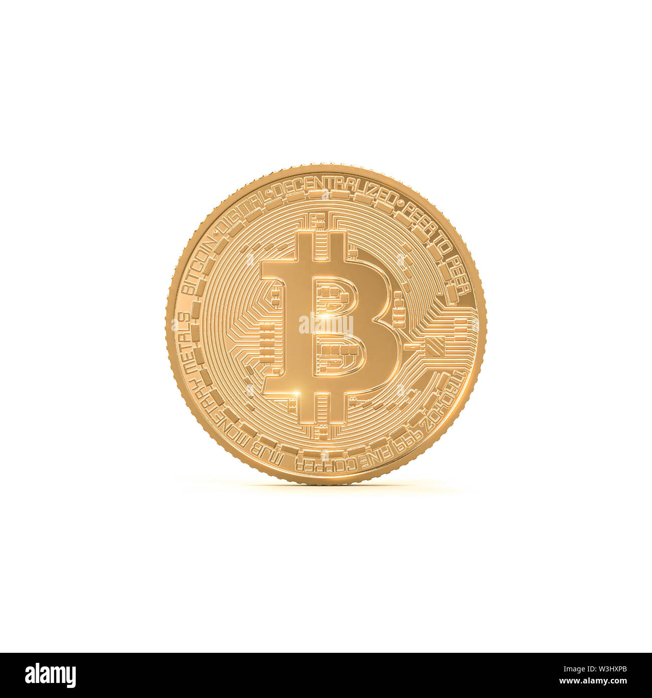 3D rendering immagine del golden bitcoin moneta su sfondo bianco . concetto di crypto valuta. Foto Stock