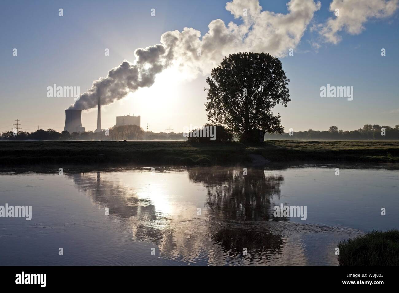 Heyden impianto di alimentazione con il Weser, impianto alimentato a carbone, il riscaldamento globale, carbone uscire, Petershagen, Nord Reno-Westfalia, Germania Foto Stock