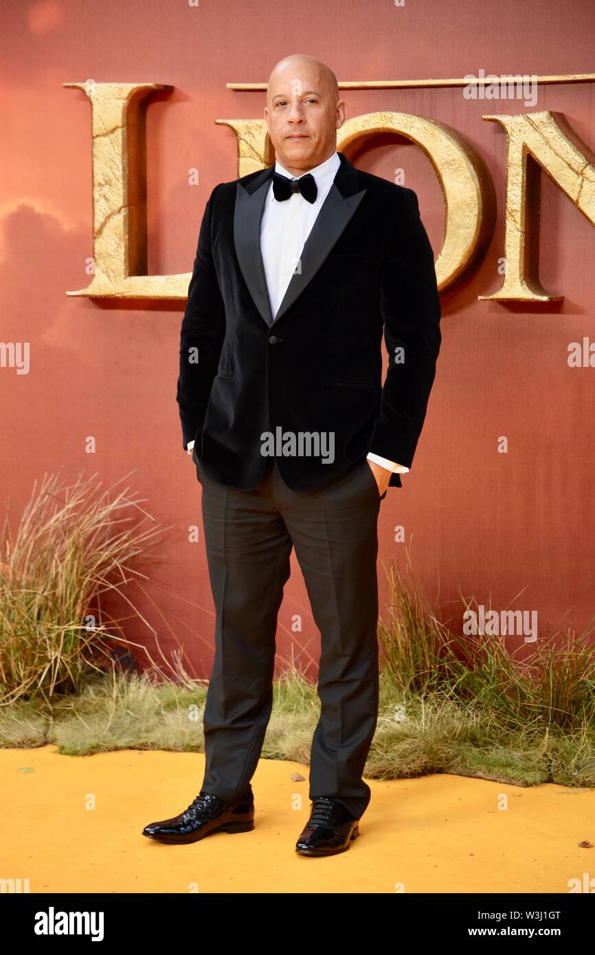 Vin Diesel. The Lion King Premiere europeo, Odeon Luxe, Leicester Square, Londra. Regno Unito Foto Stock