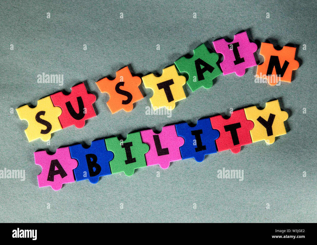 Parola di sostenibilità in un puzzle Foto Stock