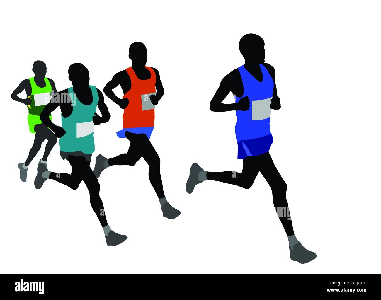 Gruppo di corridori della maratona sagome - vettore Illustrazione Vettoriale